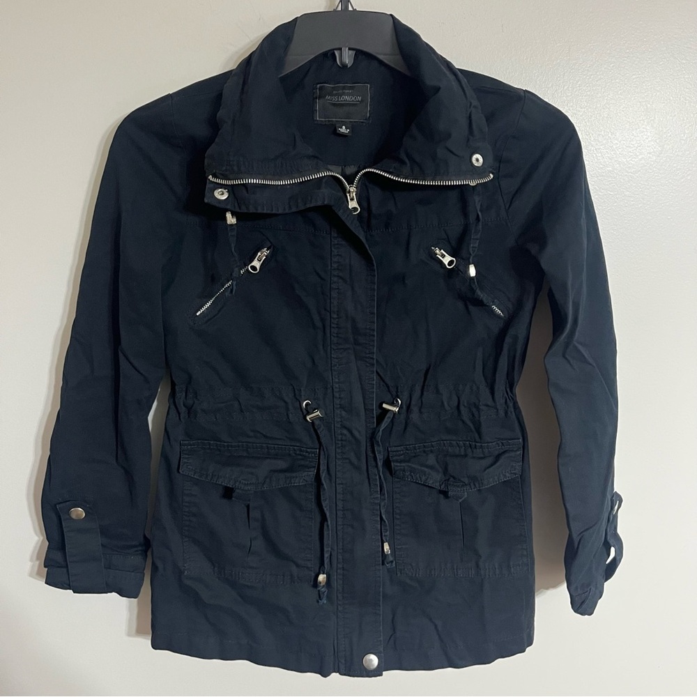 Women's Miss London Black Label Long Sleeve Winter Coat‎ Jacket Size S Pockets